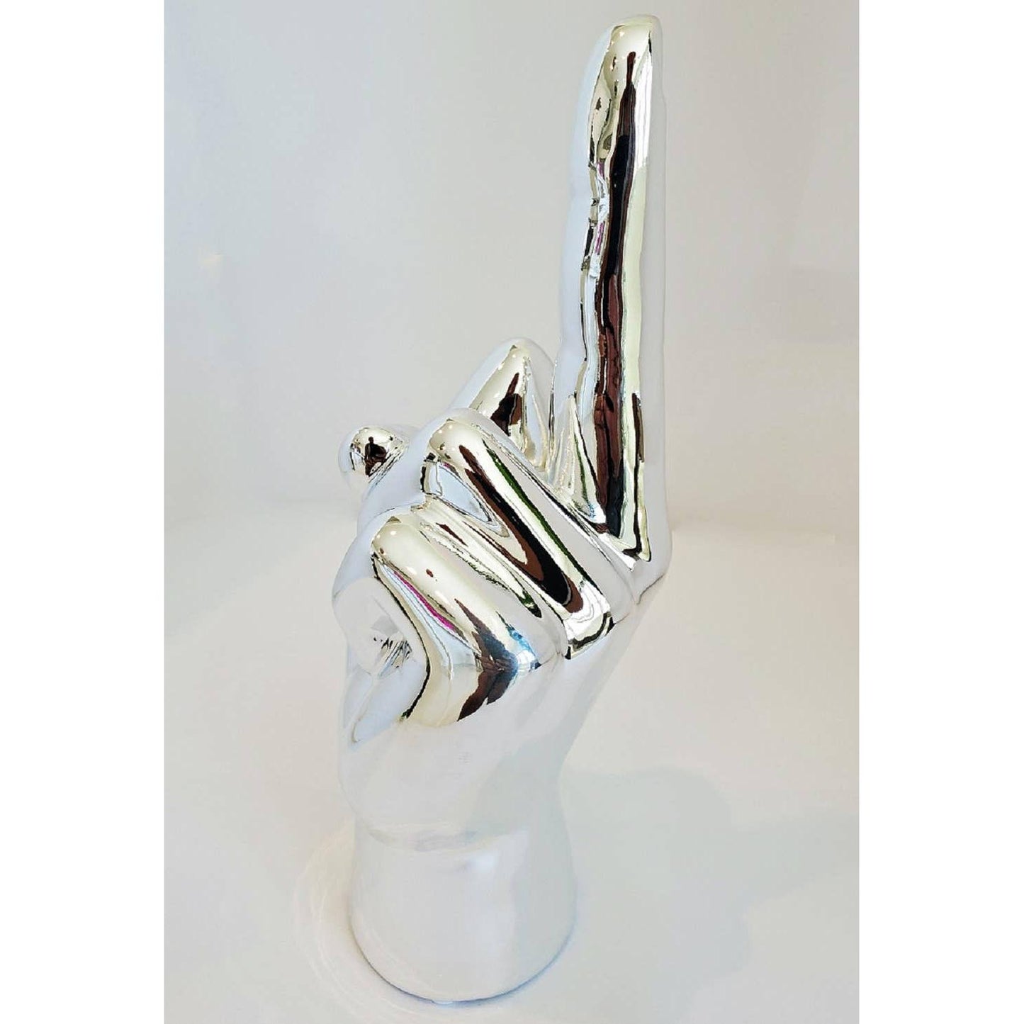 Silver Middle Finger Tabletop Sculpture – 9" Long
