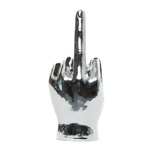 Silver Middle Finger Tabletop Sculpture – 9" Long