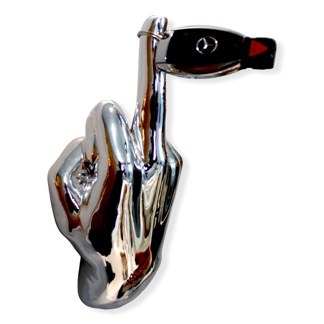 Silver Middle Finger Wall Mounted Hook | Modern Ceramic Statement Sculpture | 7" Tall