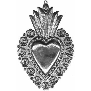 Silver Plate Heart | Made in Peru Handmade Milagro Heart-shaped Devotional Charm | 13 x 19.5cm