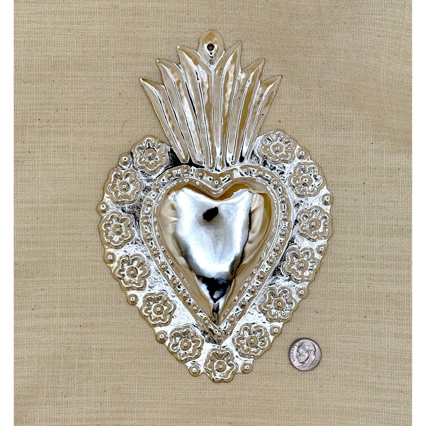 Silver Plate Heart | Made in Peru Handmade Milagro Heart-shaped Devotional Charm | 13 x 19.5cm