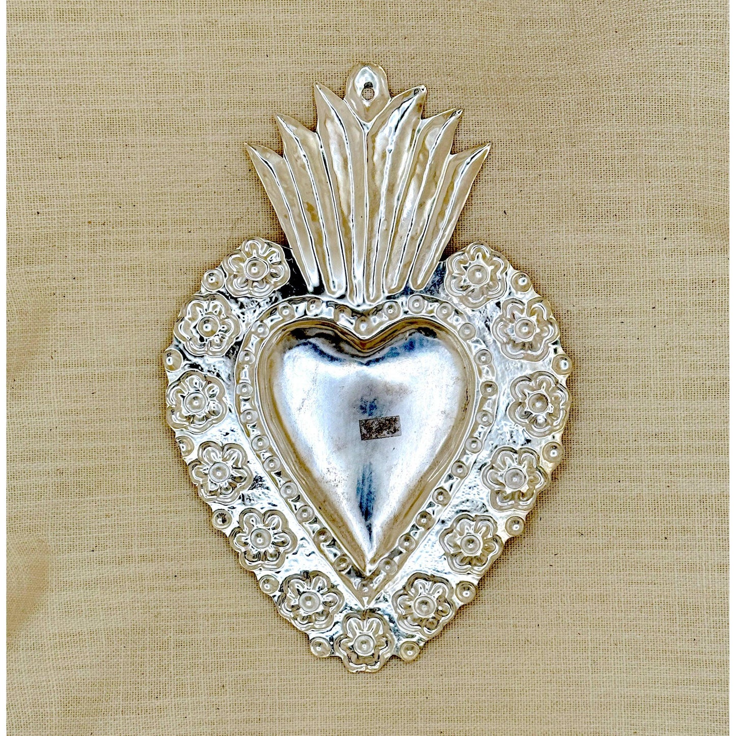 Silver Plate Heart | Made in Peru Handmade Milagro Heart-shaped Devotional Charm | 13 x 19.5cm
