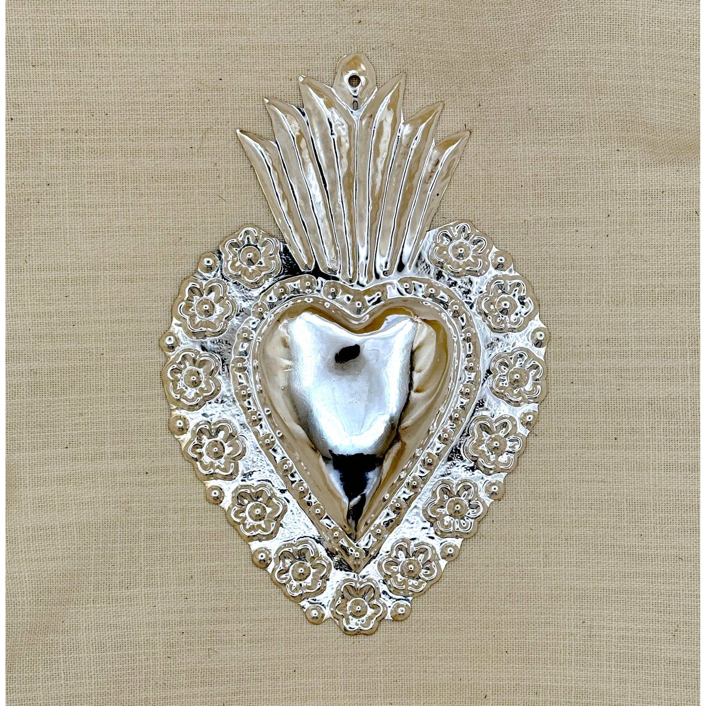 Silver Plate Heart | Made in Peru Handmade Milagro Heart-shaped Devotional Charm | 13 x 19.5cm