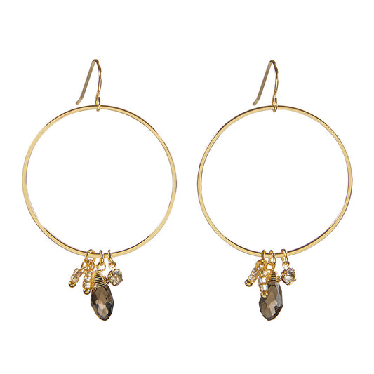 Silver Smoke Dangle Hoops Earrings in Gold | Glass Crystal Gemstones