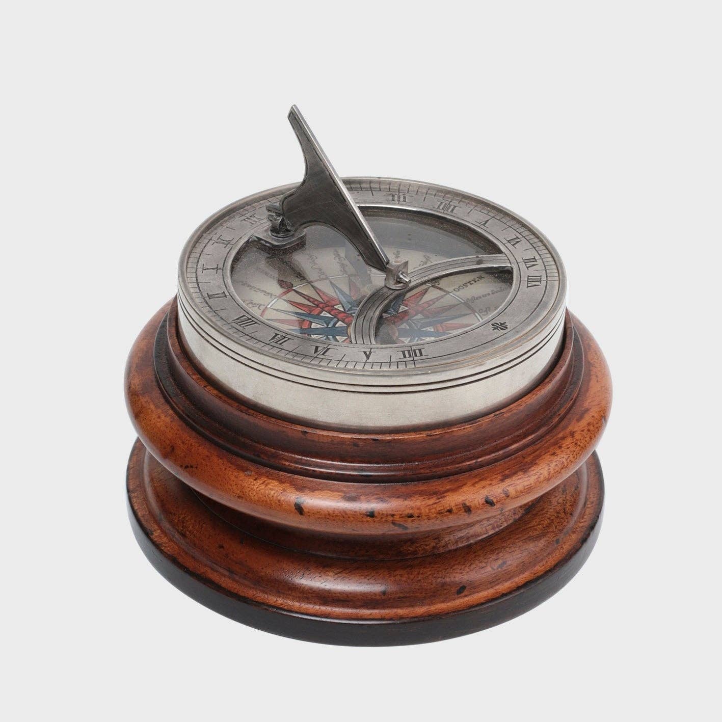 Silver Sundial Compass on Stand | Classic Explorer Scientific Instrument