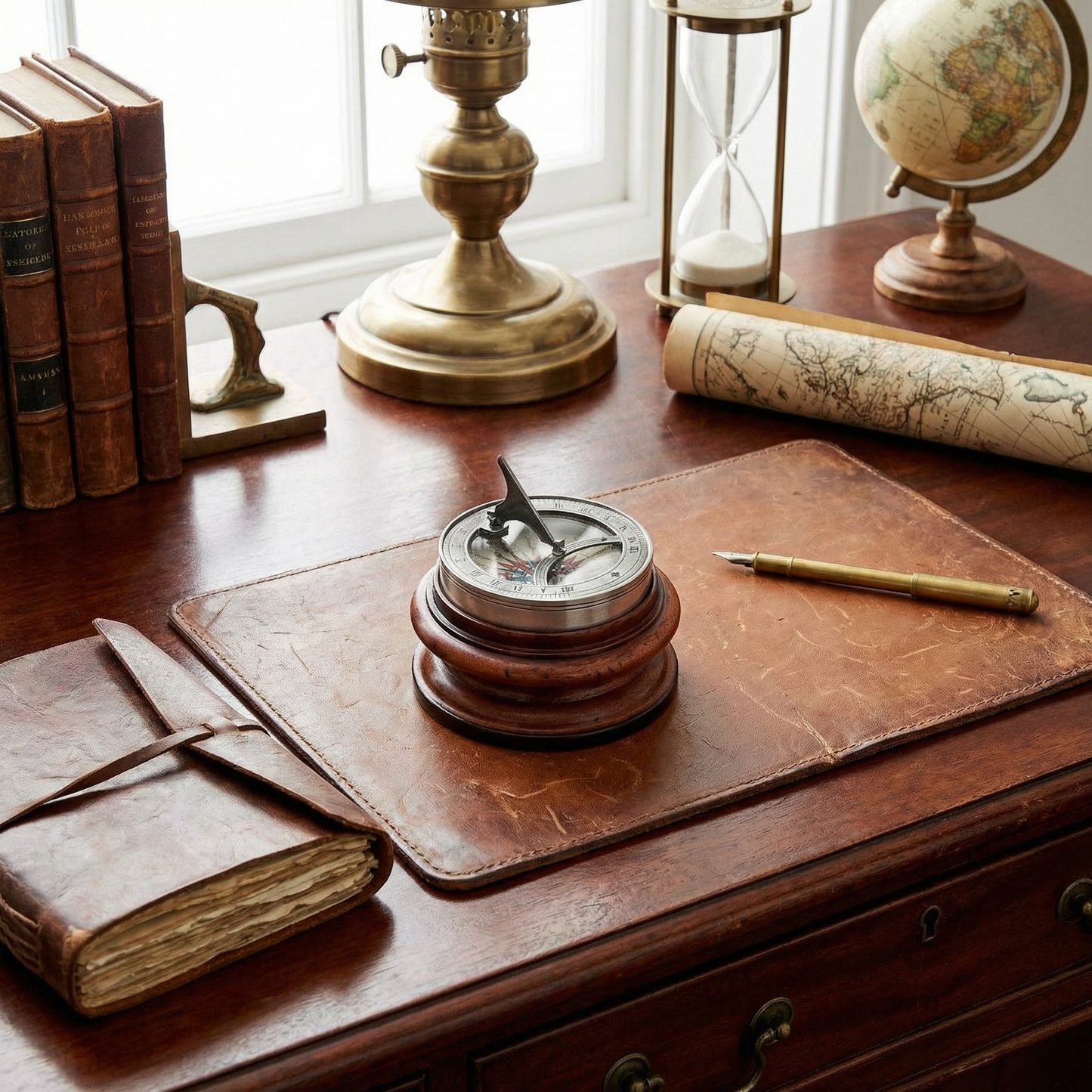 Silver Sundial Compass on Stand | Classic Explorer Scientific Instrument