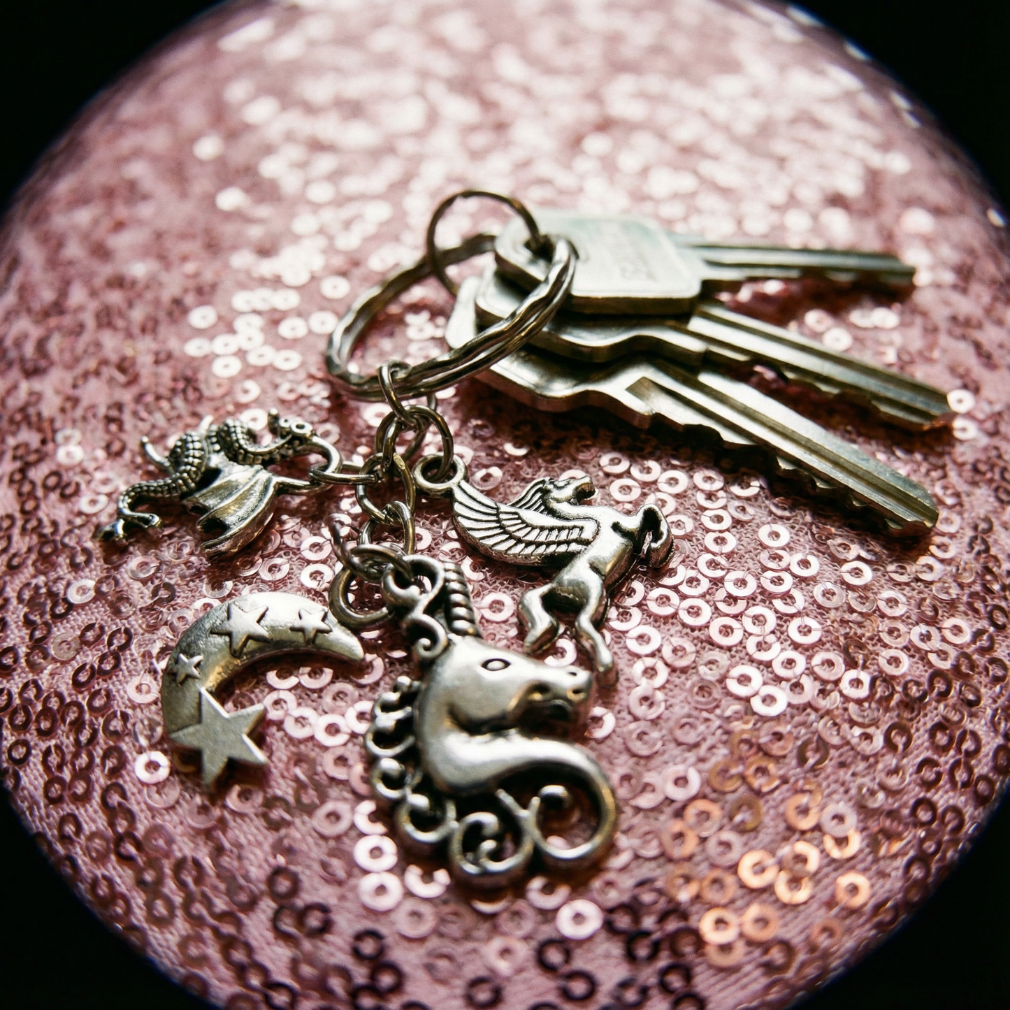 Silver Unicorn Fantasy Charms Lightweight Keychain in Silver