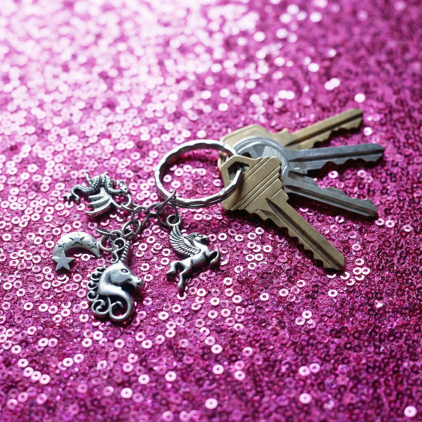 Silver Unicorn Fantasy Charms Lightweight Keychain in Silver