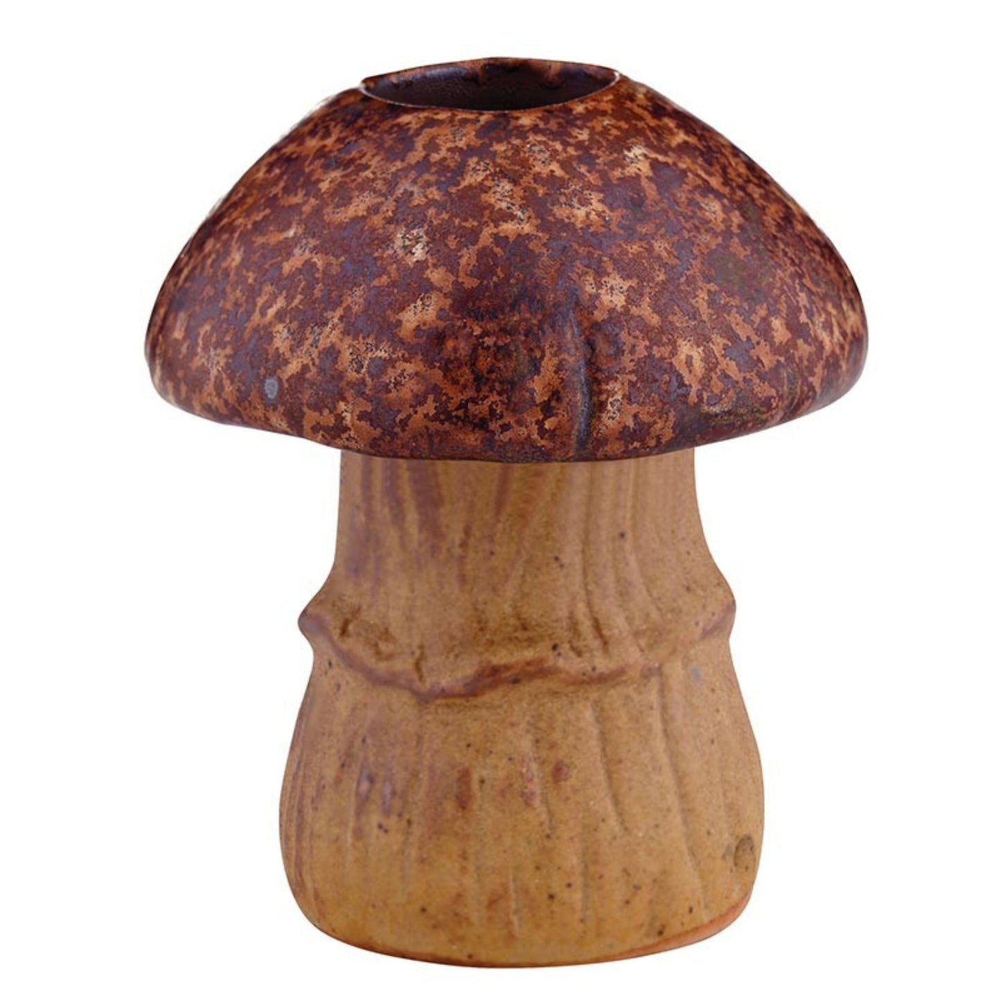 Single Brown Mushroom Candle Holder | Individual Rustic Stoneware Woodland Mushroom Décor