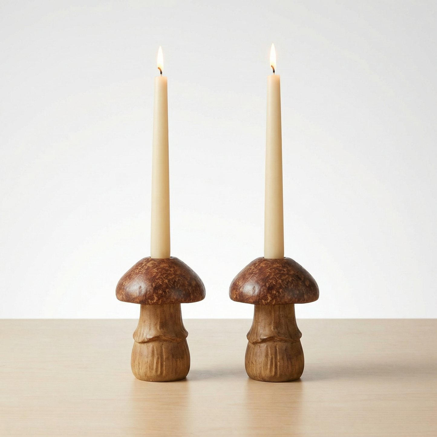 Single Brown Mushroom Candle Holder | Individual Rustic Stoneware Woodland Mushroom Décor