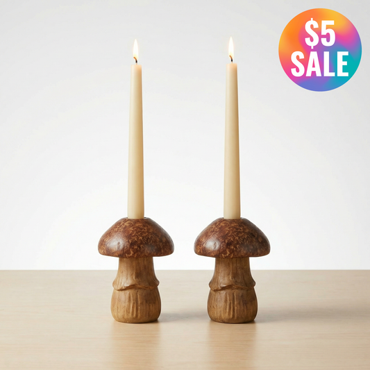 Single Brown Mushroom Candle Holder | Individual Rustic Stoneware Woodland Mushroom Décor