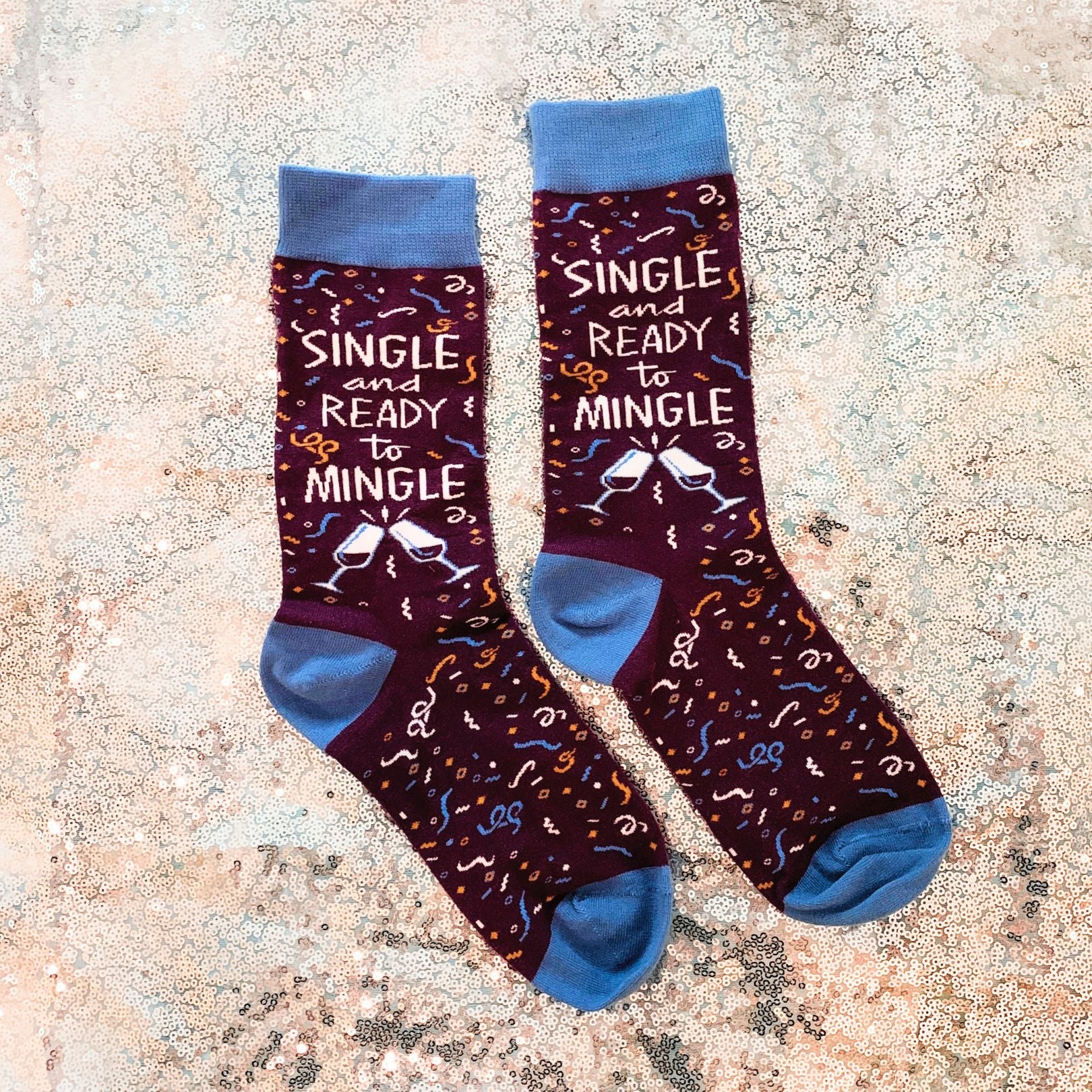 Single and Ready To Mingle Socks | Wine and Confetti Illustration | Gift for Her