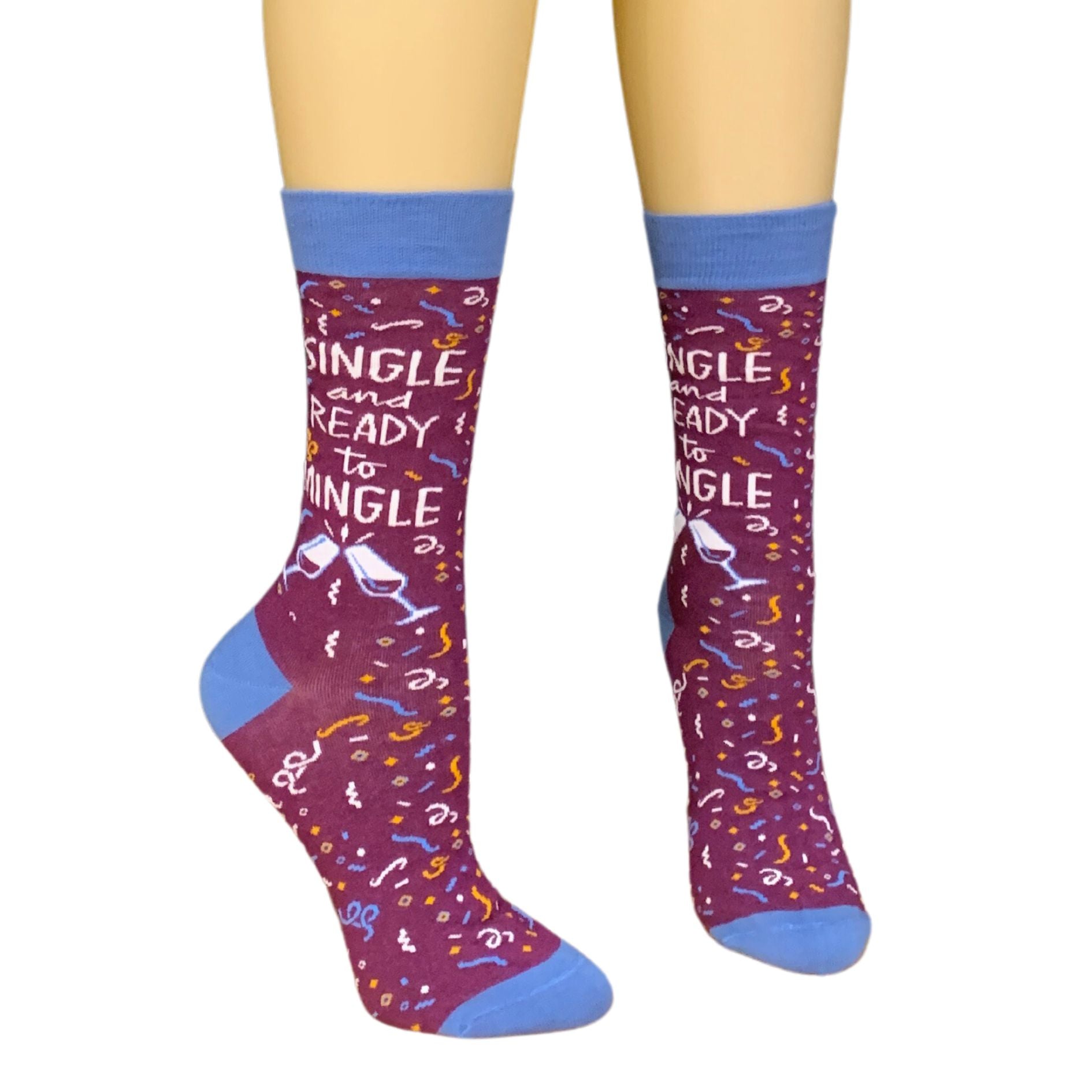 Single and Ready To Mingle Socks | Wine and Confetti Illustration | Gift for Her