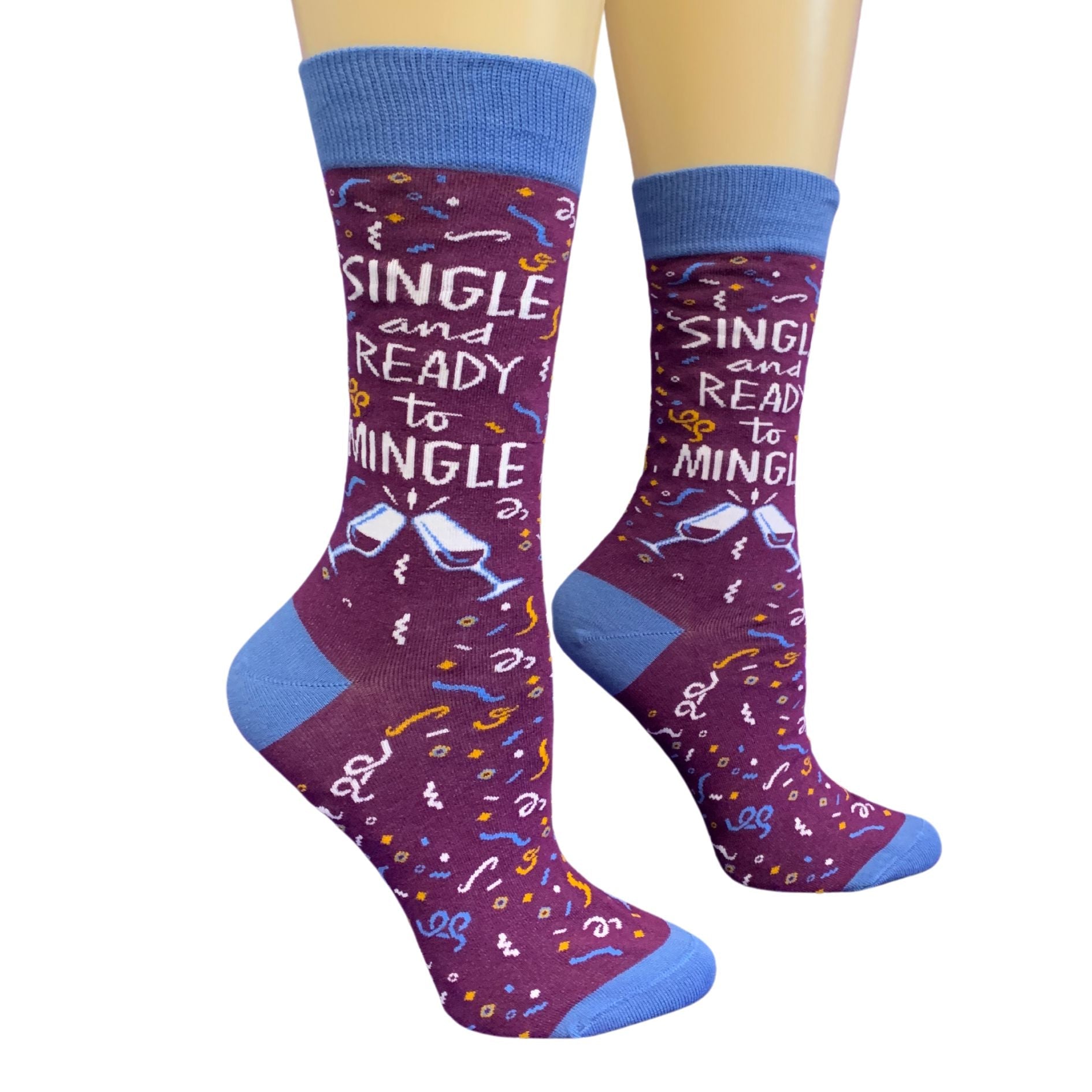 Single and Ready To Mingle Socks | Wine and Confetti Illustration | Gift for Her