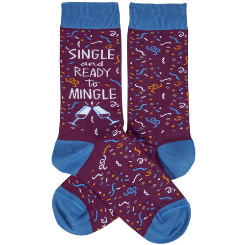 Single and Ready To Mingle Socks | Wine and Confetti Illustration | Gift for Her