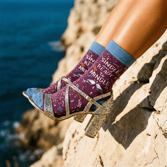 Single and Ready To Mingle Socks | Wine and Confetti Illustration | Gift for Her