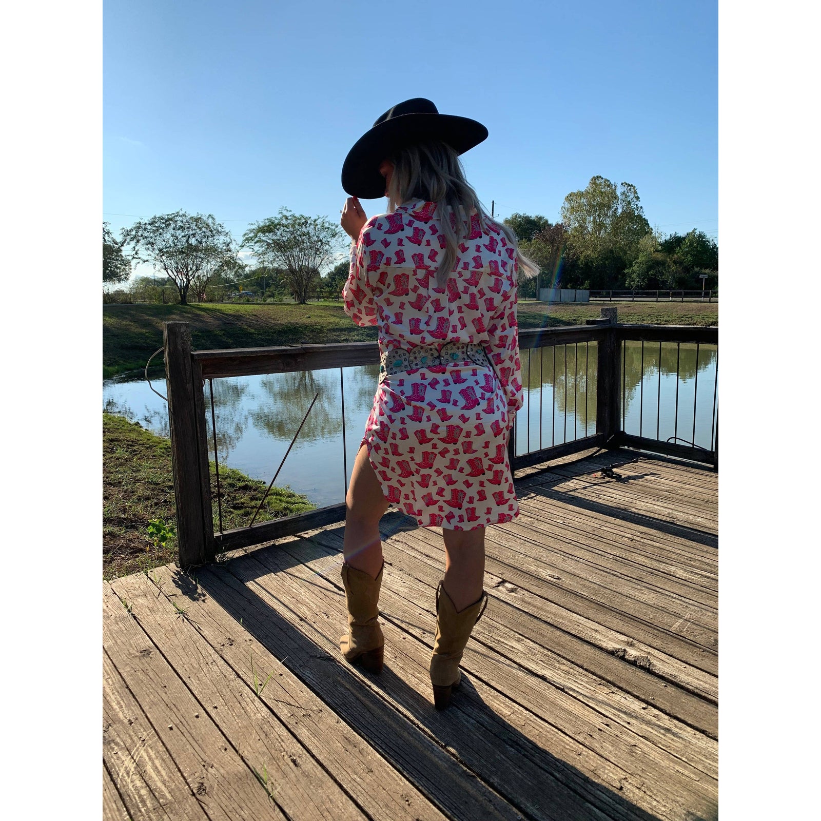 [Size 3X Only] Cowboy Killer Satin Shirt Dress in Pink | Long Sleeves Western Theme