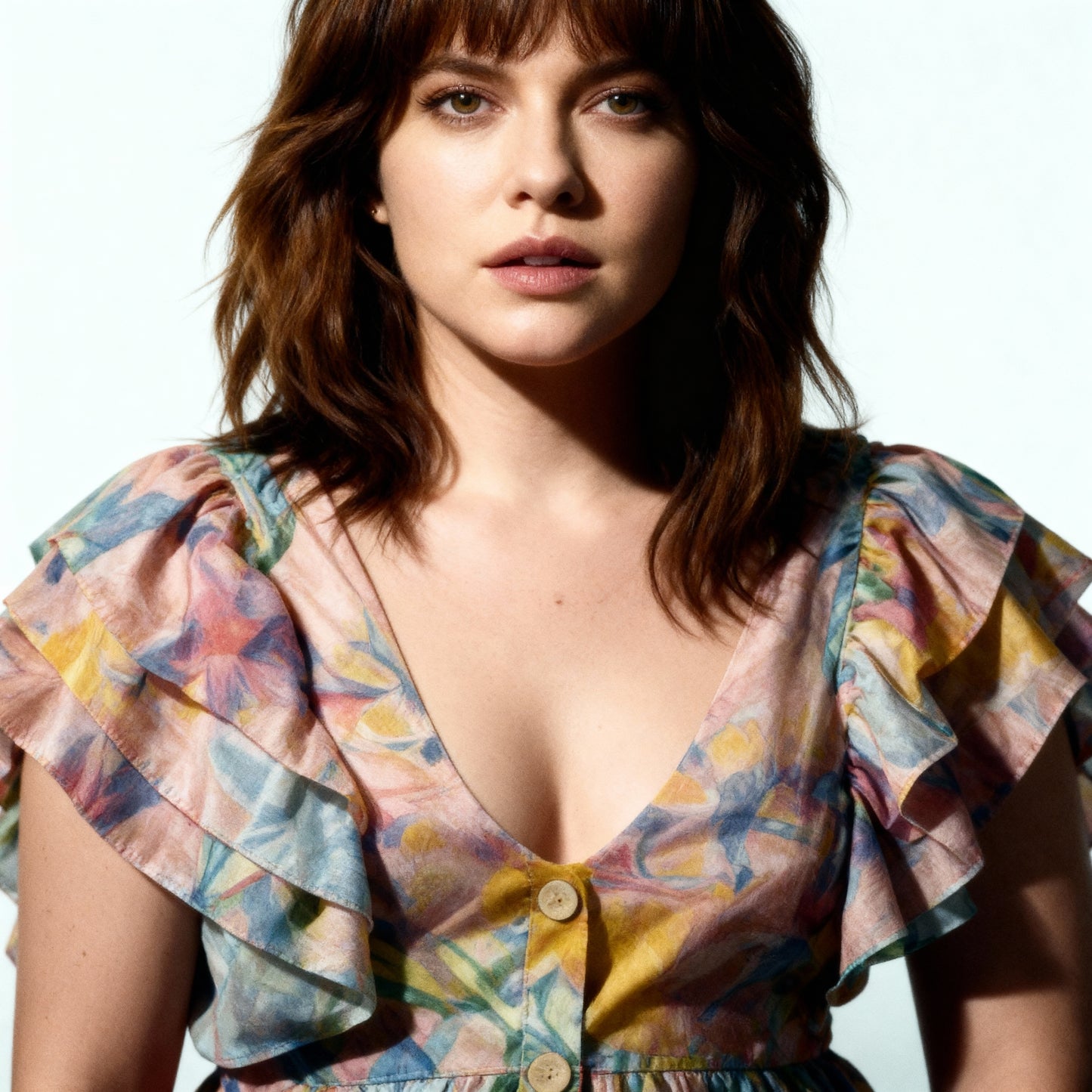 [Size L] Floral Printed Dress in Blush | V Neckline Button Down Mini Dress