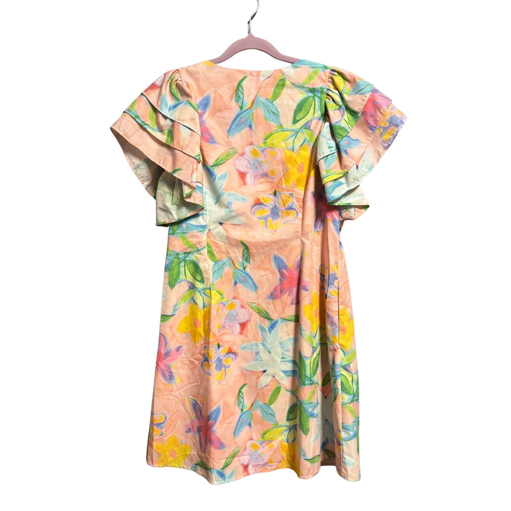 [Size L] Floral Printed Dress in Blush | V Neckline Button Down Mini Dress