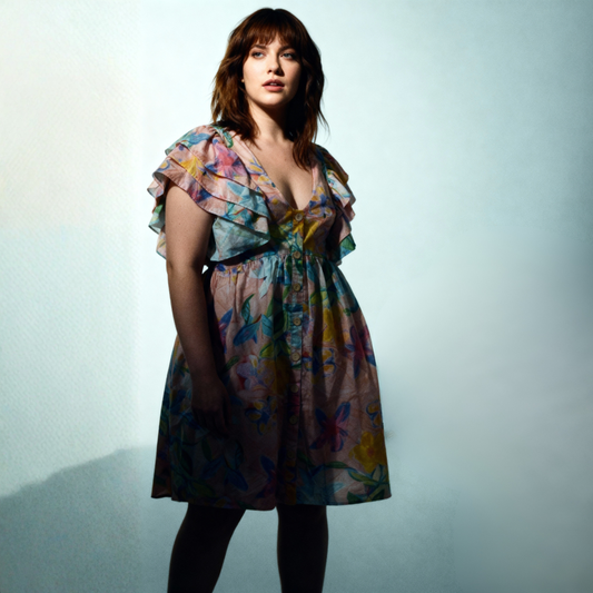 [Size L] Floral Printed Dress in Blush | V Neckline Button Down Mini Dress