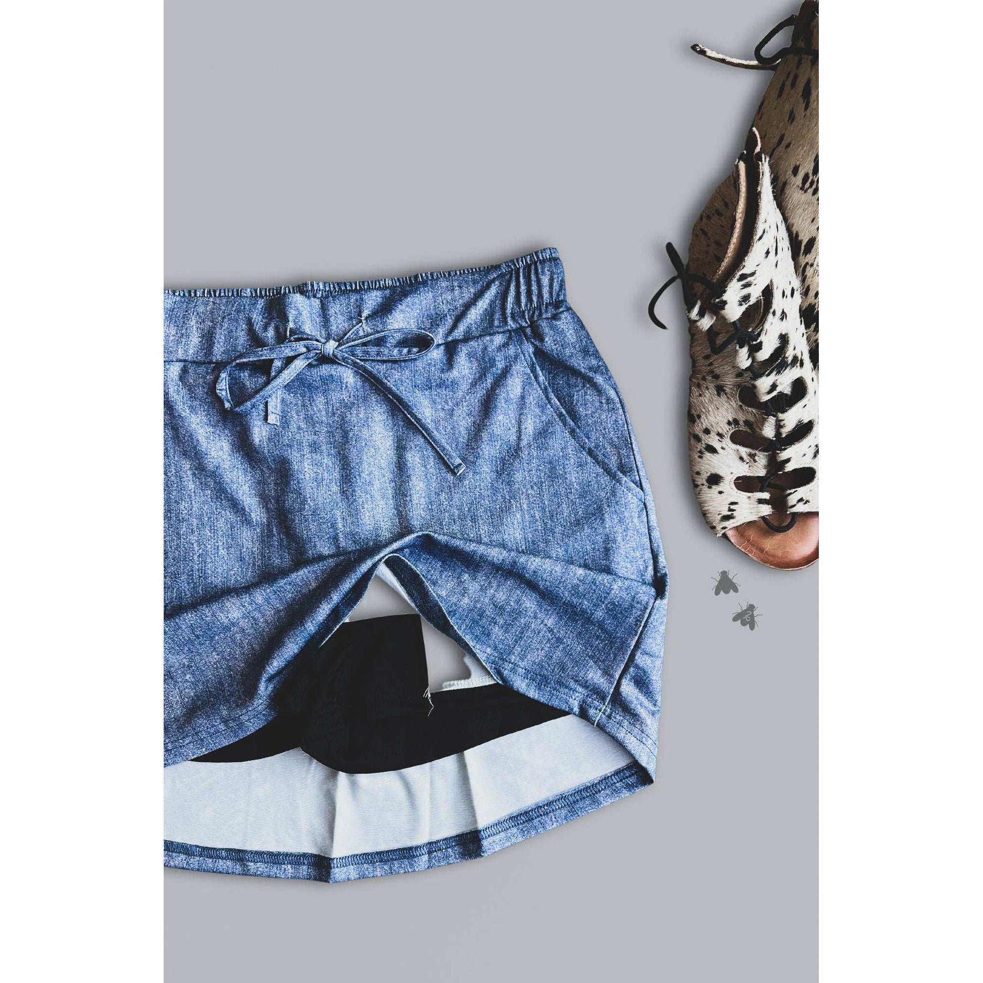 M-2X Athletic Style Skort | Stretch Faux Denim