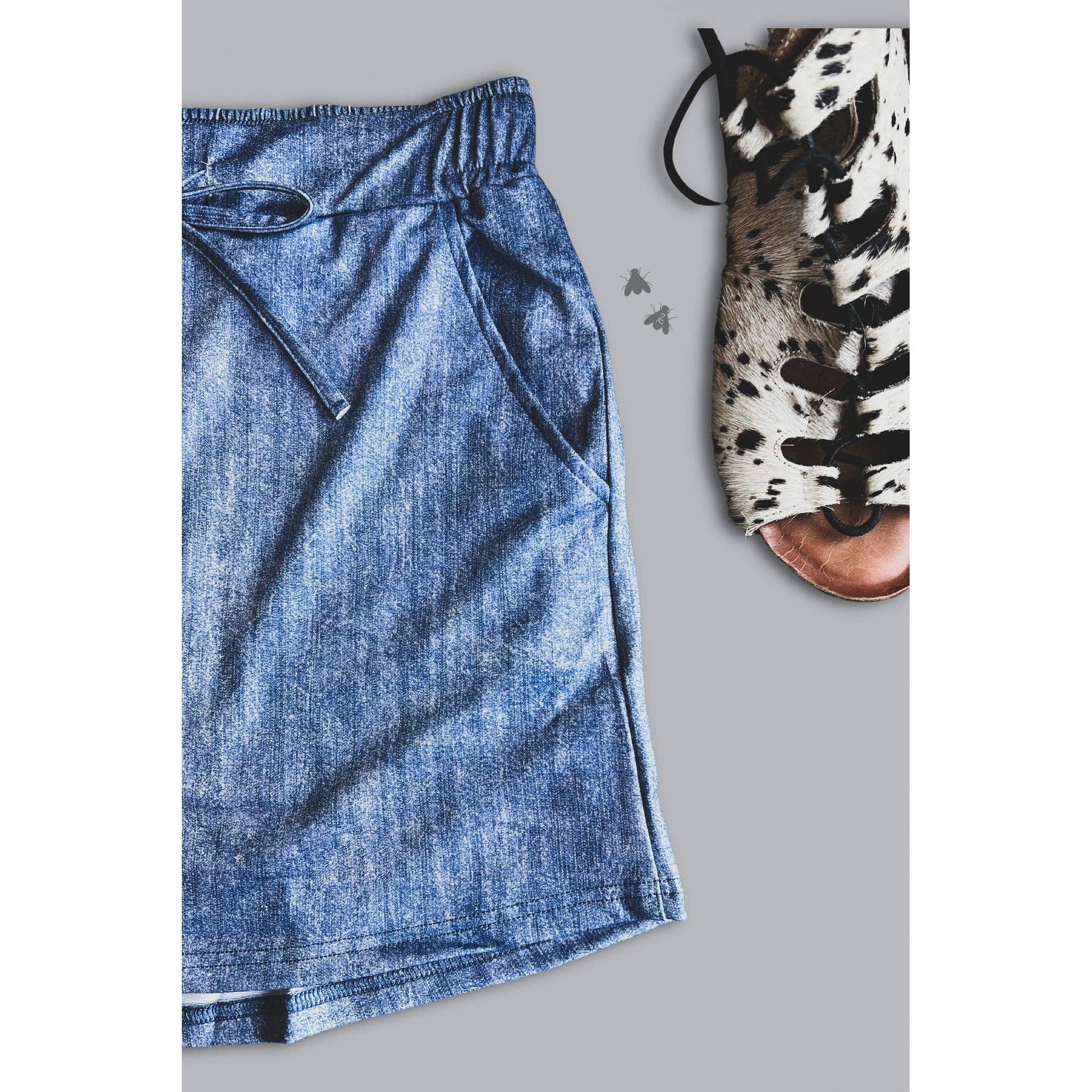 M-2X Athletic Style Skort | Stretch Faux Denim