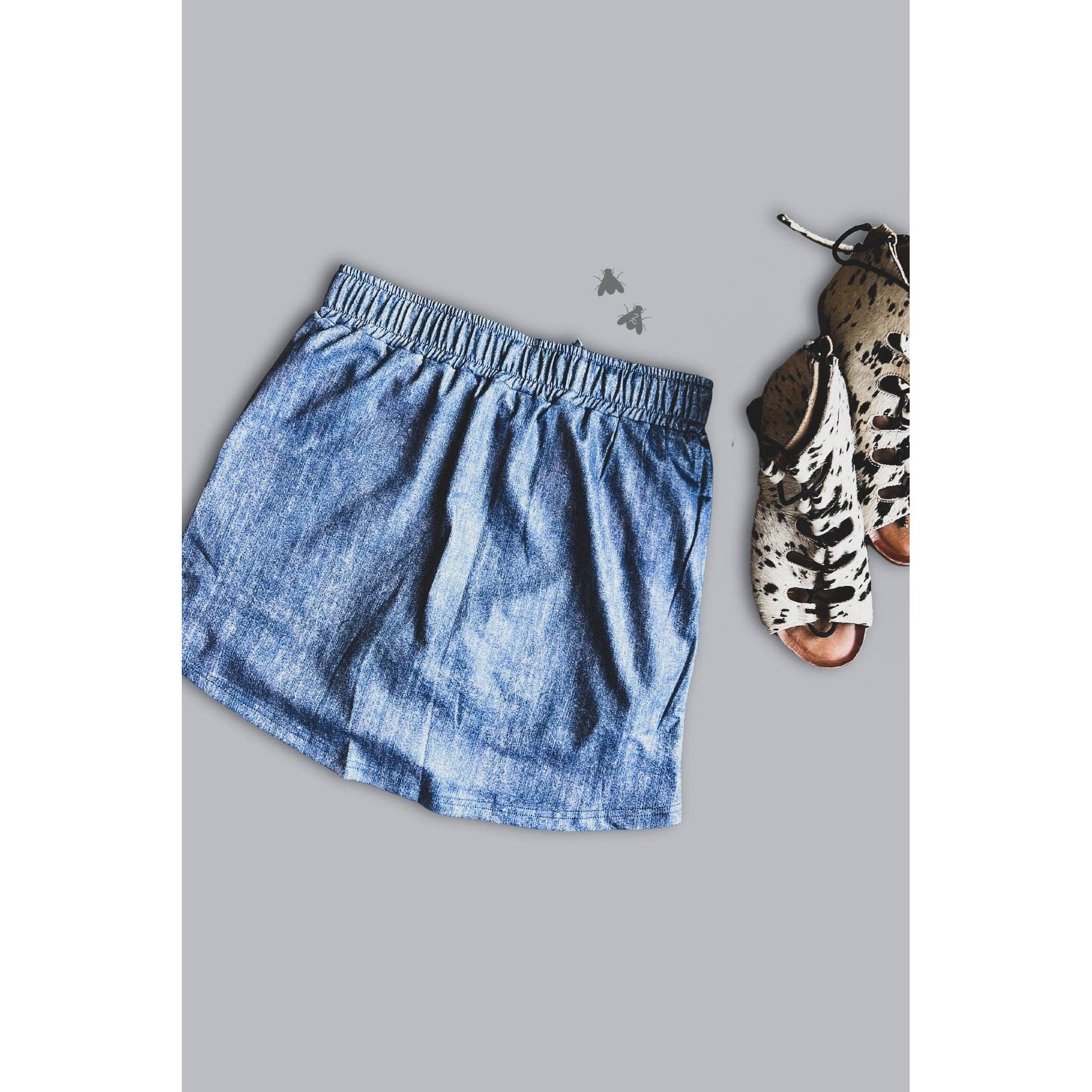 M-2X Athletic Style Skort | Stretch Faux Denim