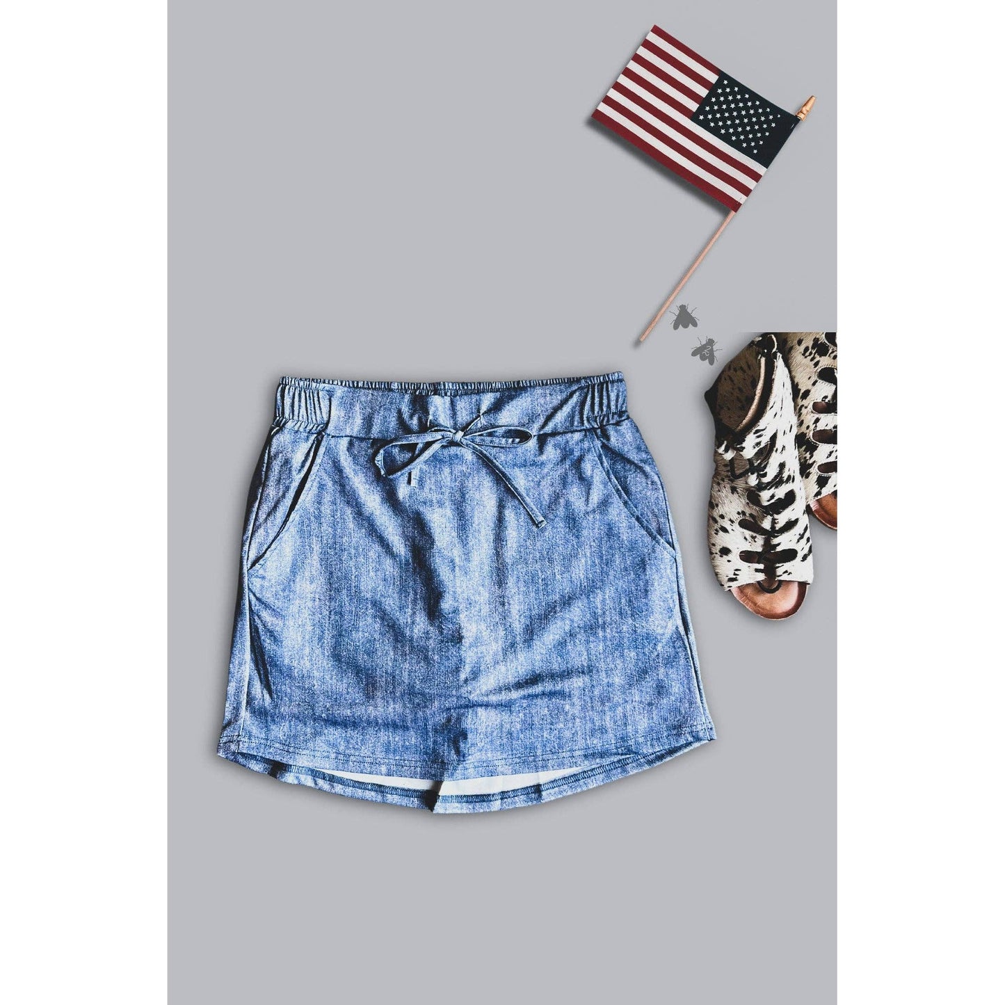 M-2X Athletic Style Skort | Stretch Faux Denim