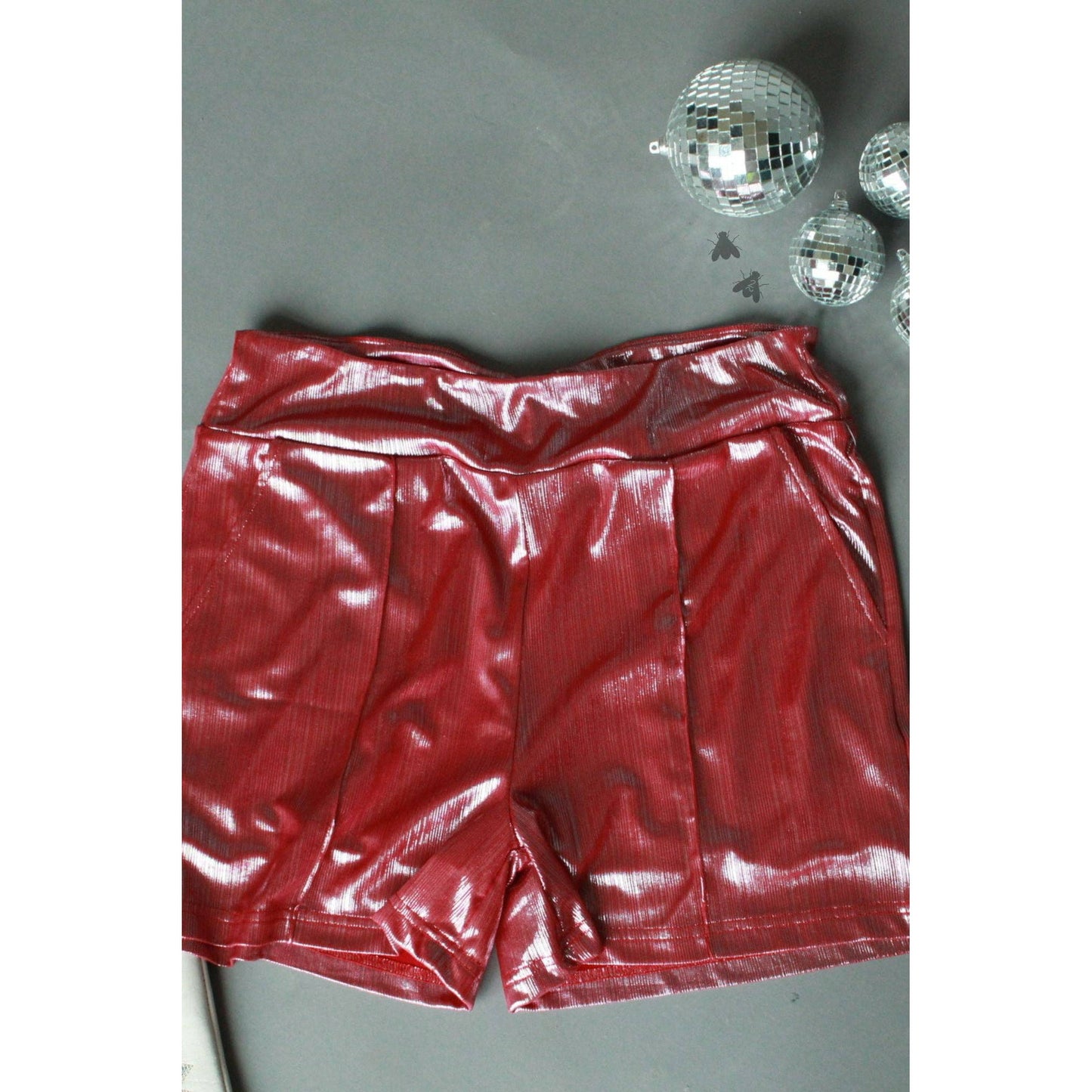 Shiny Short Firework in Red | Metallic Stretch Fabric [Size Options M-3X]