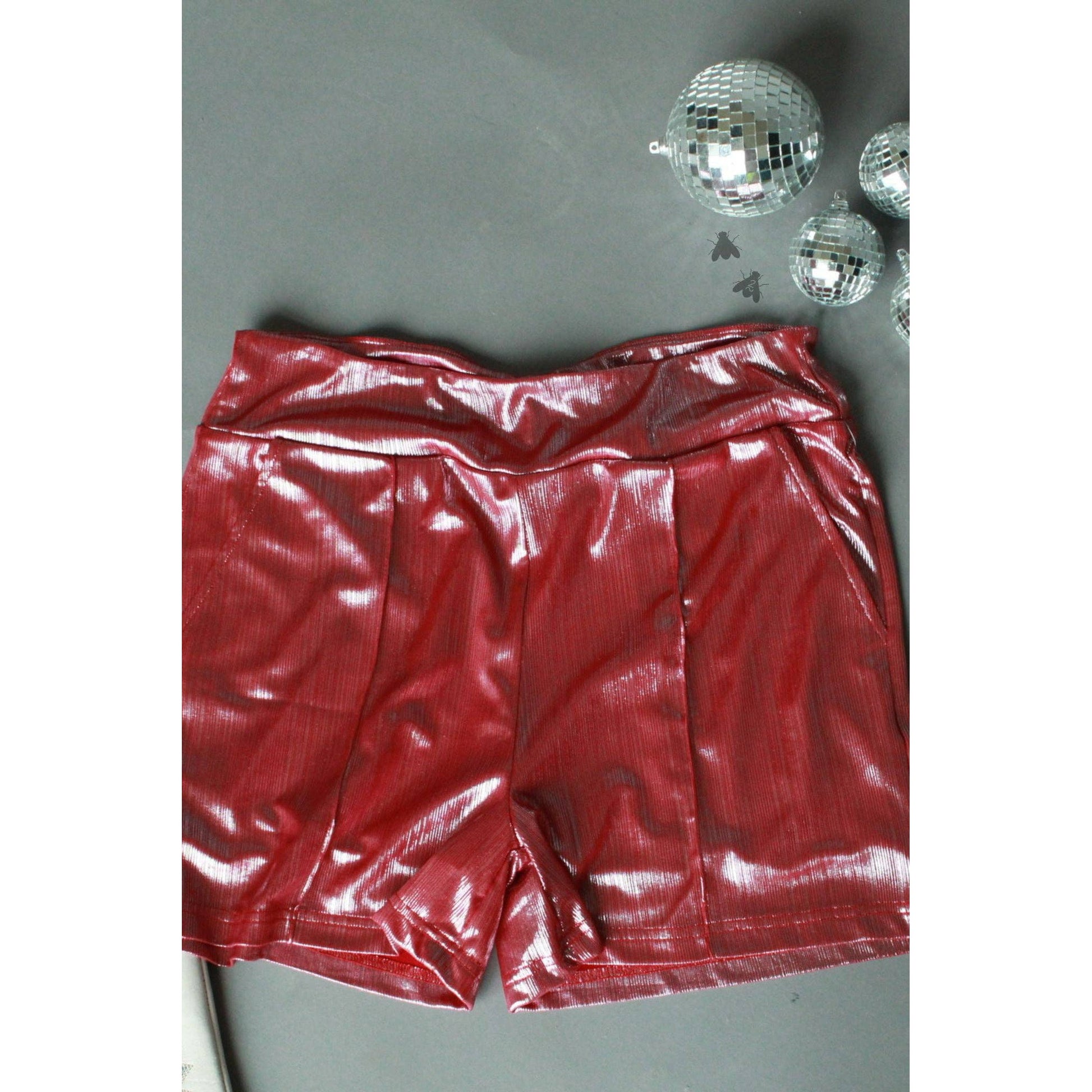 Shiny Short Firework in Red | Metallic Stretch Fabric [Size Options M-3X]