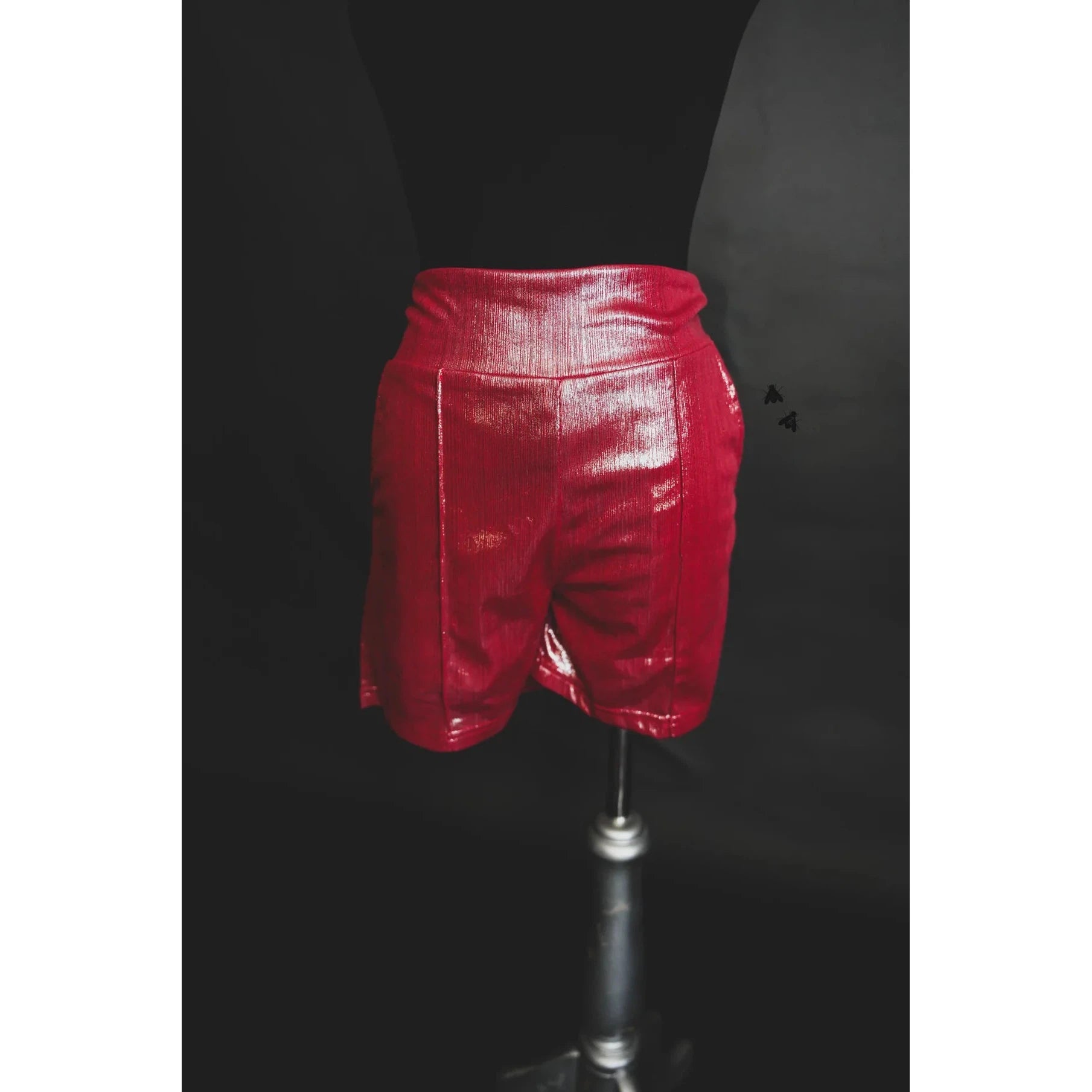 Shiny Short Firework in Red | Metallic Stretch Fabric [Size Options M-3X]