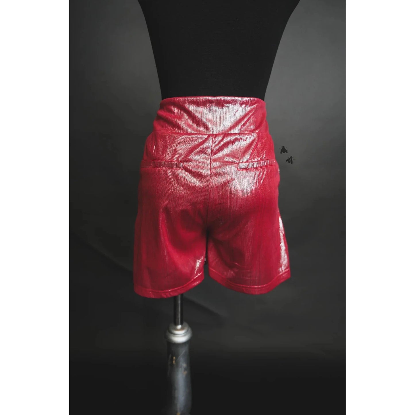 Shiny Short Firework in Red | Metallic Stretch Fabric [Size Options M-3X]