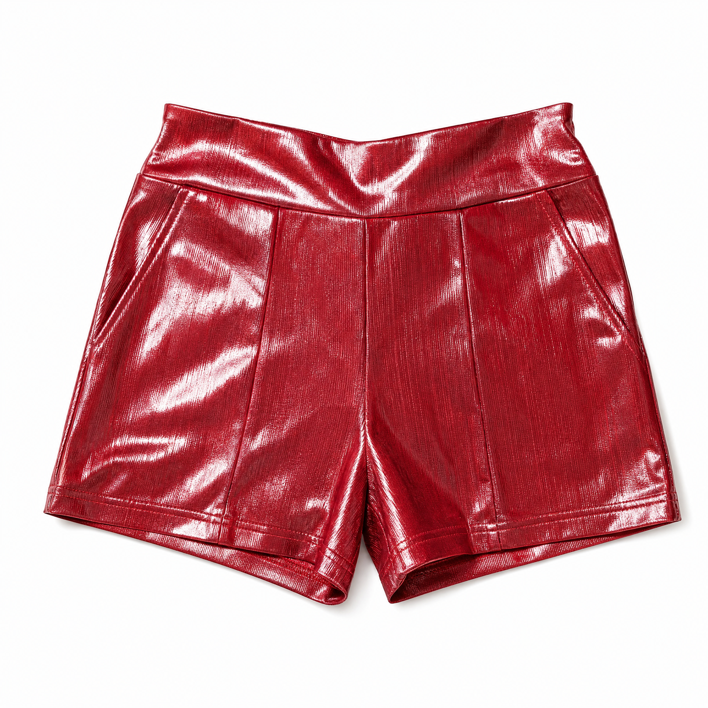 Shiny red shorts on a white background