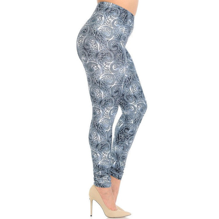 [Size SM, 1X-3X Remaining] Creamy Soft Swirling Crystal Glass Leggings Sizes 0-5X Plus Size Available