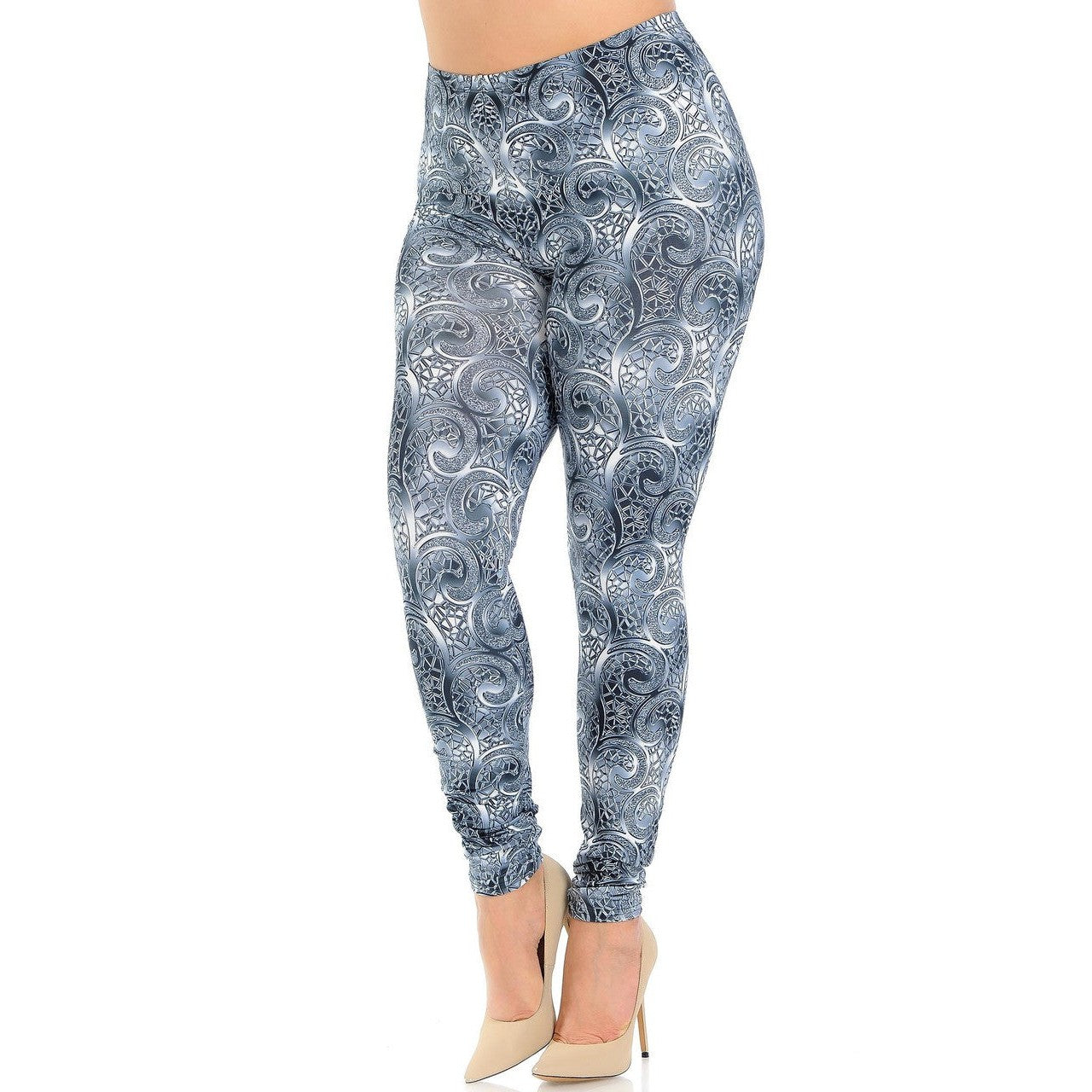 [Size SM, 1X-3X Remaining] Creamy Soft Swirling Crystal Glass Leggings Sizes 0-5X Plus Size Available