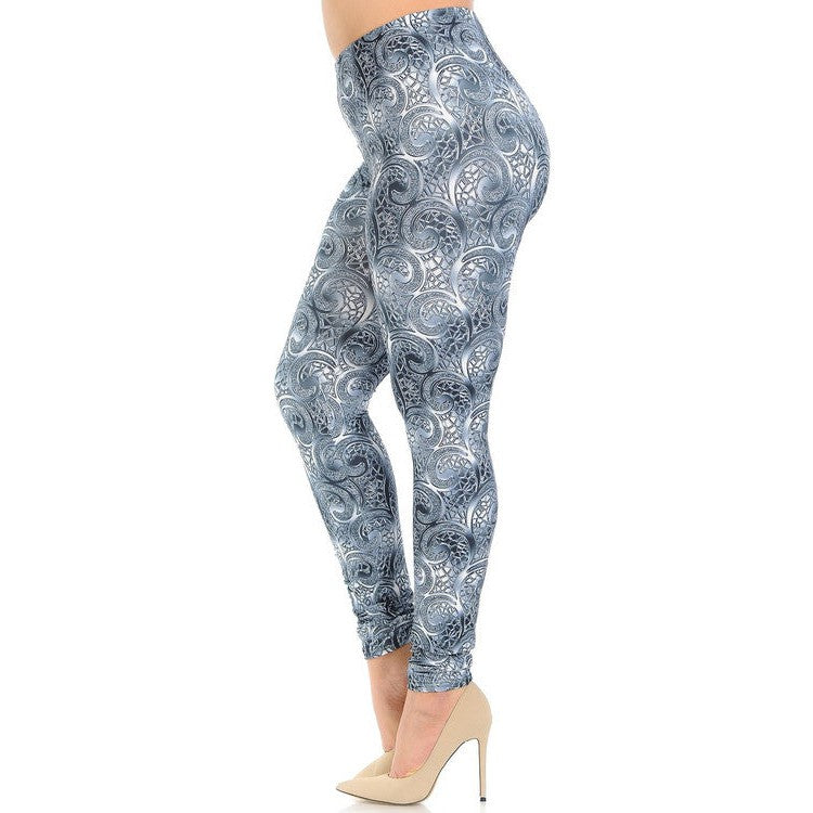 [Size SM, 1X-3X Remaining] Creamy Soft Swirling Crystal Glass Leggings Sizes 0-5X Plus Size Available
