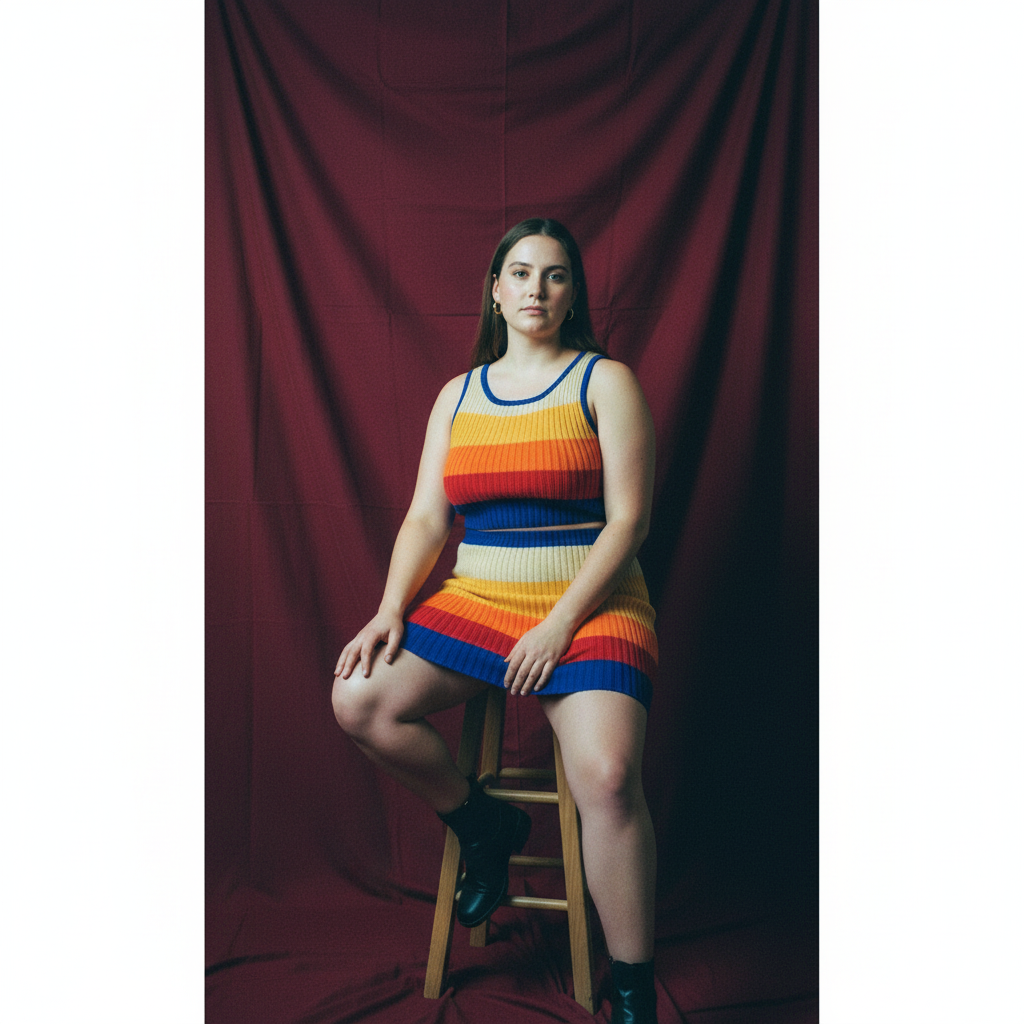 [Size XL Only] Rib Knit Set Skirt and Top | Orange and Blue Stripes