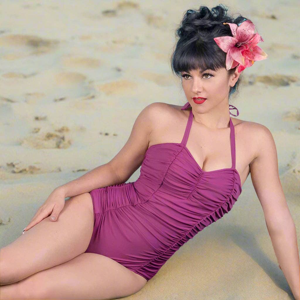 retro swimsuit dress Atlantic Beach One Piece Retro Swimsuit With Skirt Cute Dot Swim Dress For Women M / Pink