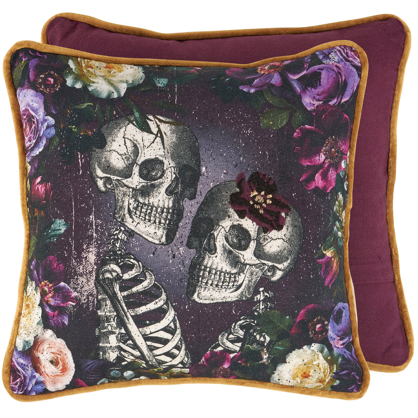 Skeleton Couple Halloween Throw Pillow | Romantic Gothic Decorative Pillow | 12"