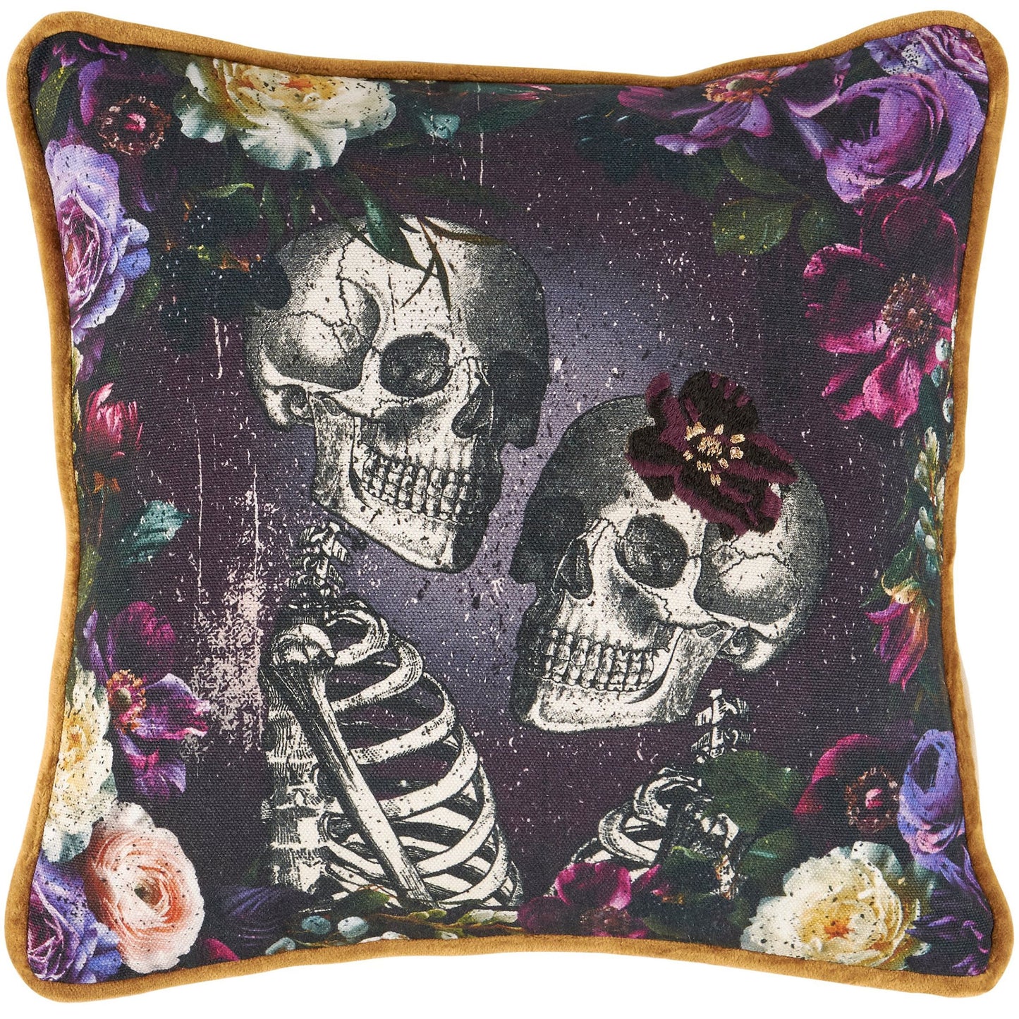 Skeleton Couple Halloween Throw Pillow | Romantic Gothic Decorative Pillow | 12"