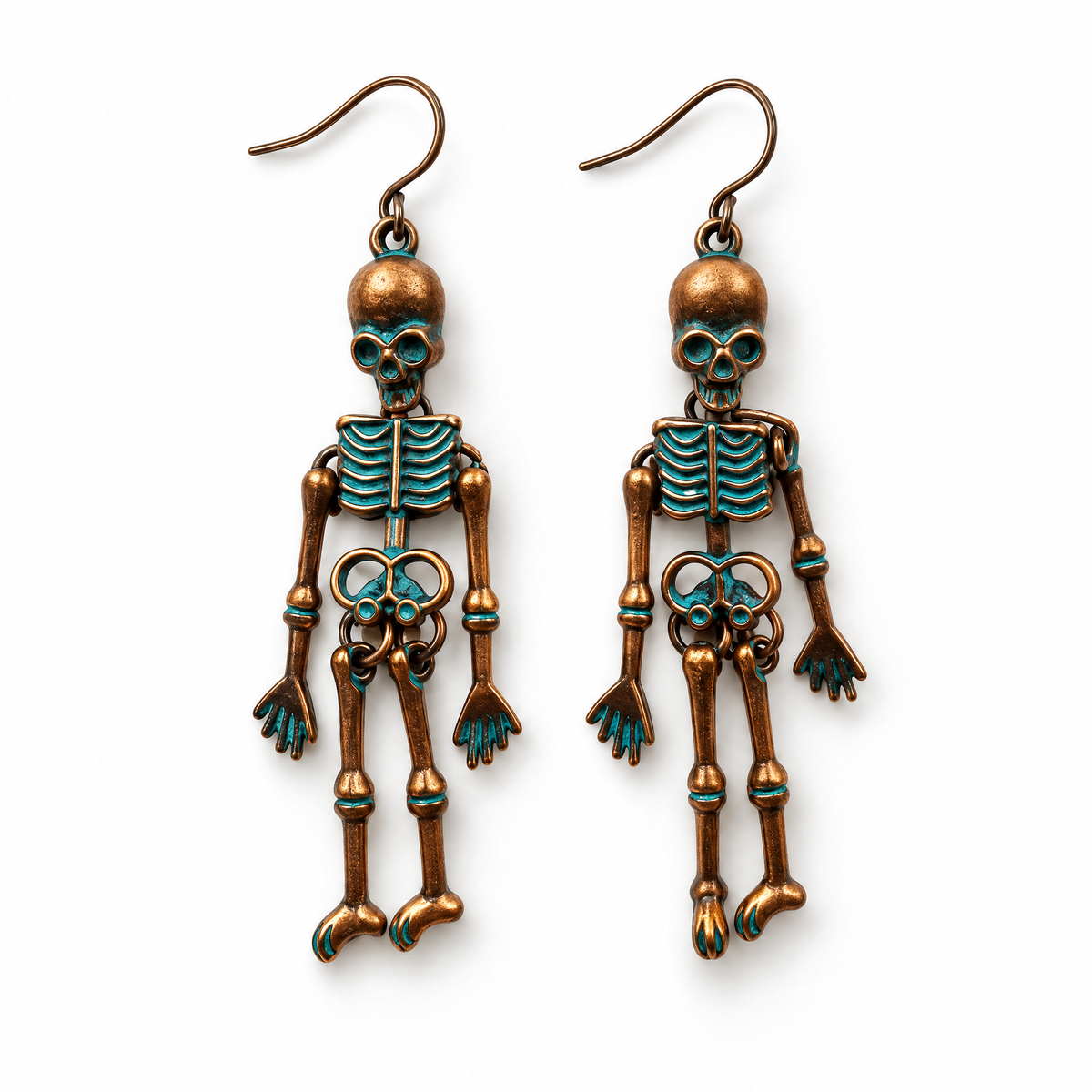 Skeleton Dangle Earrings | Vintage Goth Copper and Teal
