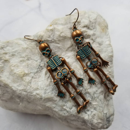 Skeleton Dangle Earrings | Vintage Goth Copper and Teal-The Pretty Jewellery-The Bullish Store