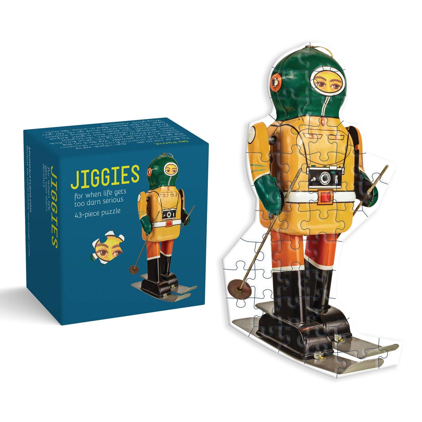 Ski Patrol Jiggie Puzzle | Vintage Toy Skier-Shaped Puzzle in Gift Box | 43 Pieces Easy Mini Puzzle | Stocking Stuffer