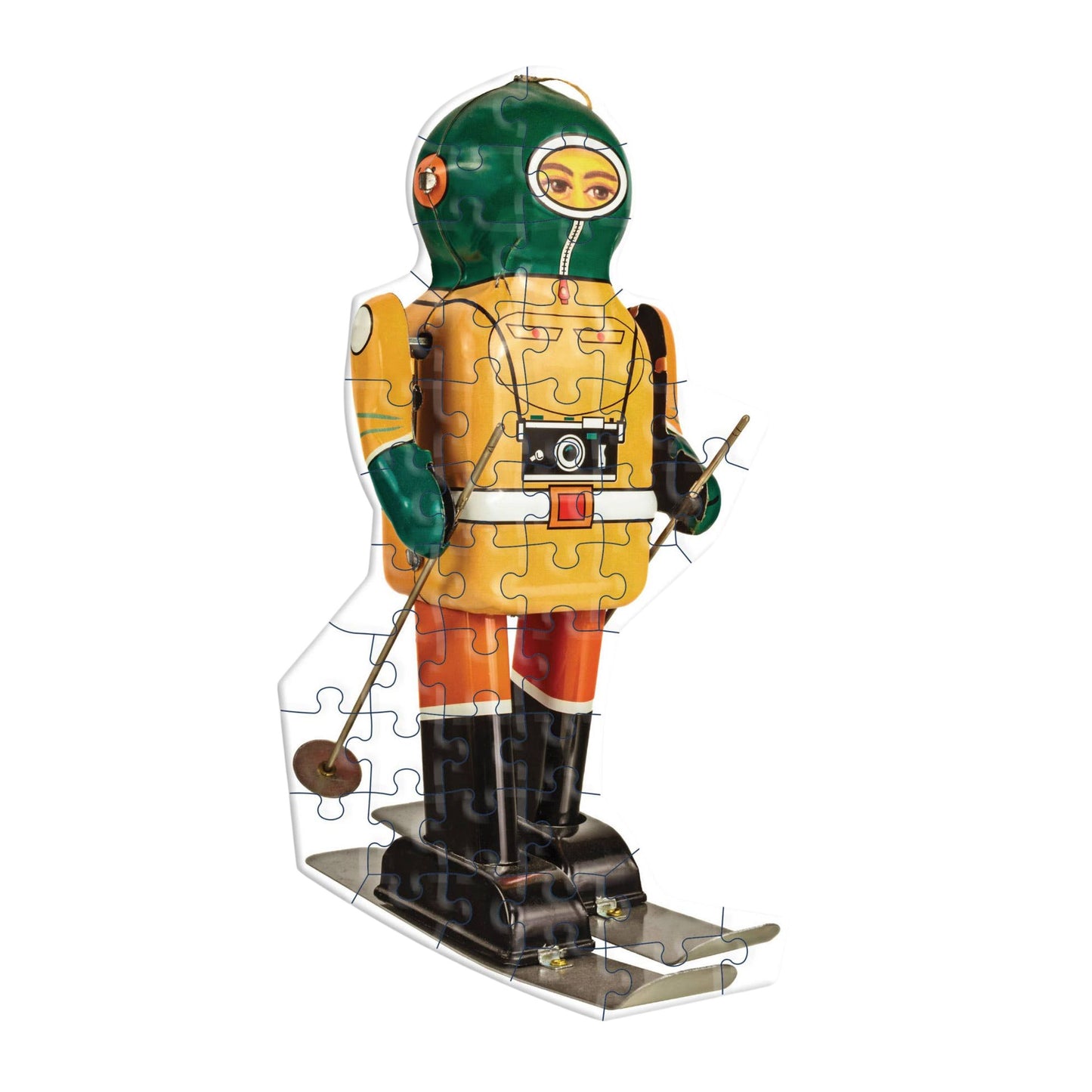 Skiing robot puzzle on a white background