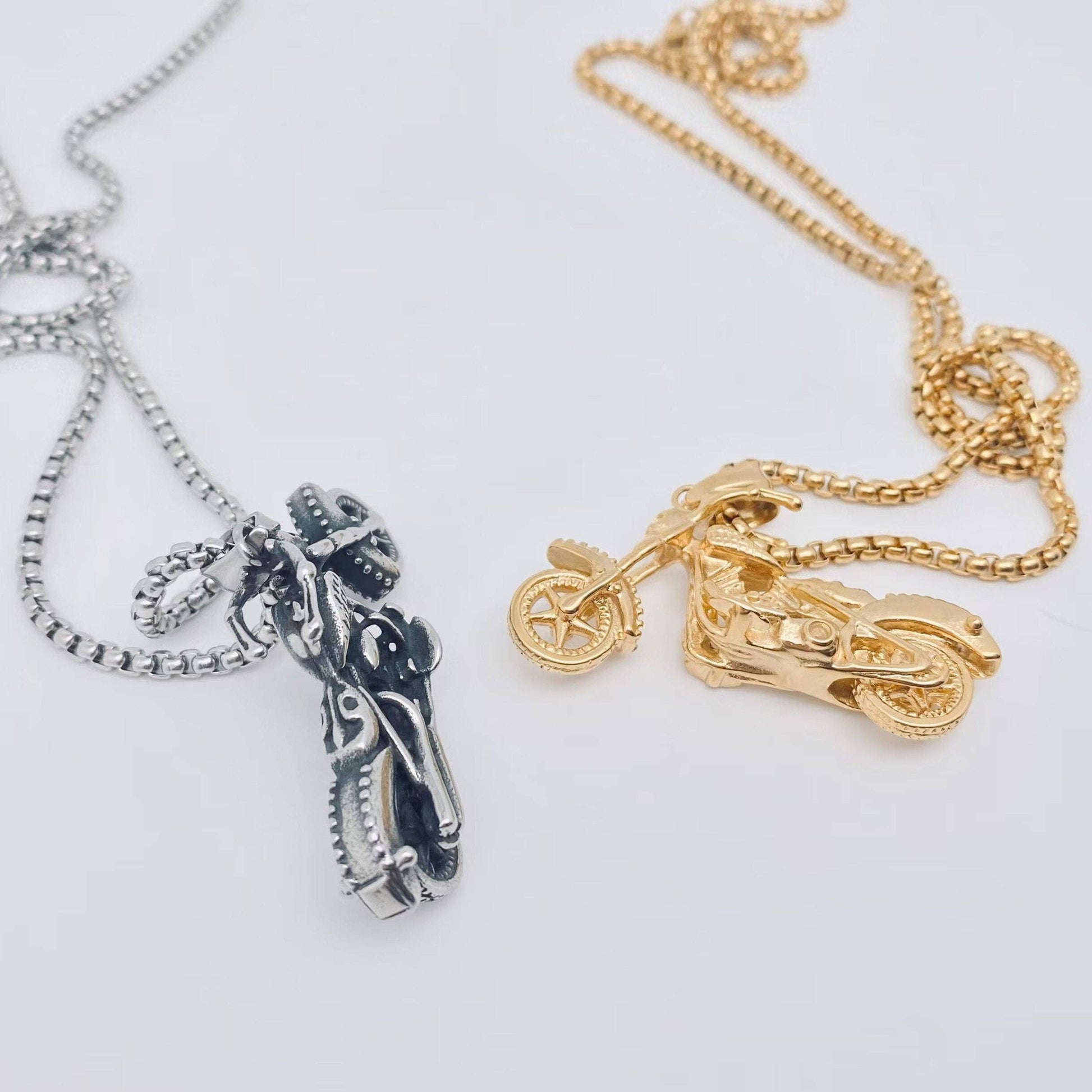 Skull Death Motorcycle Stainless Steel Necklace in Gold