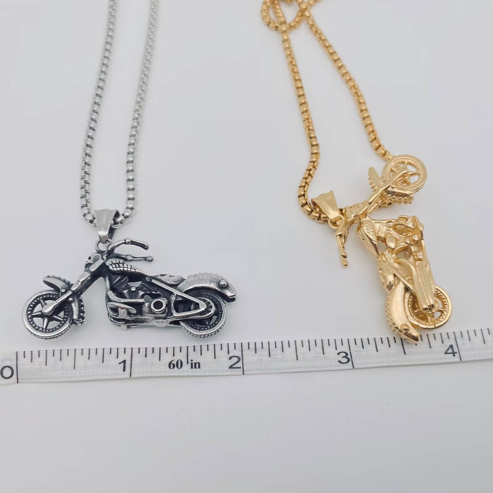 Skull Death Motorcycle Stainless Steel Necklace in Gold