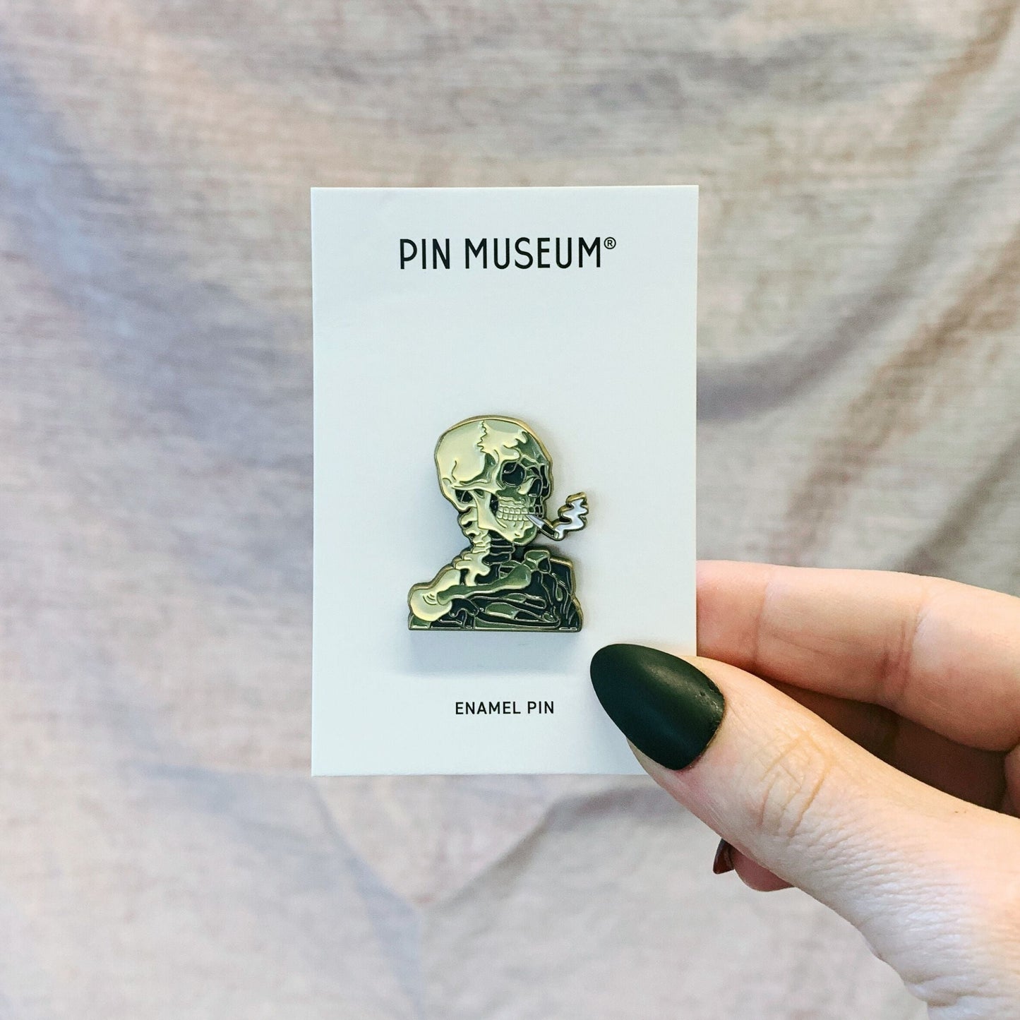 Skull of a Skeleton with Burning Cigarette Enamel Pin | Smoking Skeleton Soft Lapel Pin | 1.2" x 1"