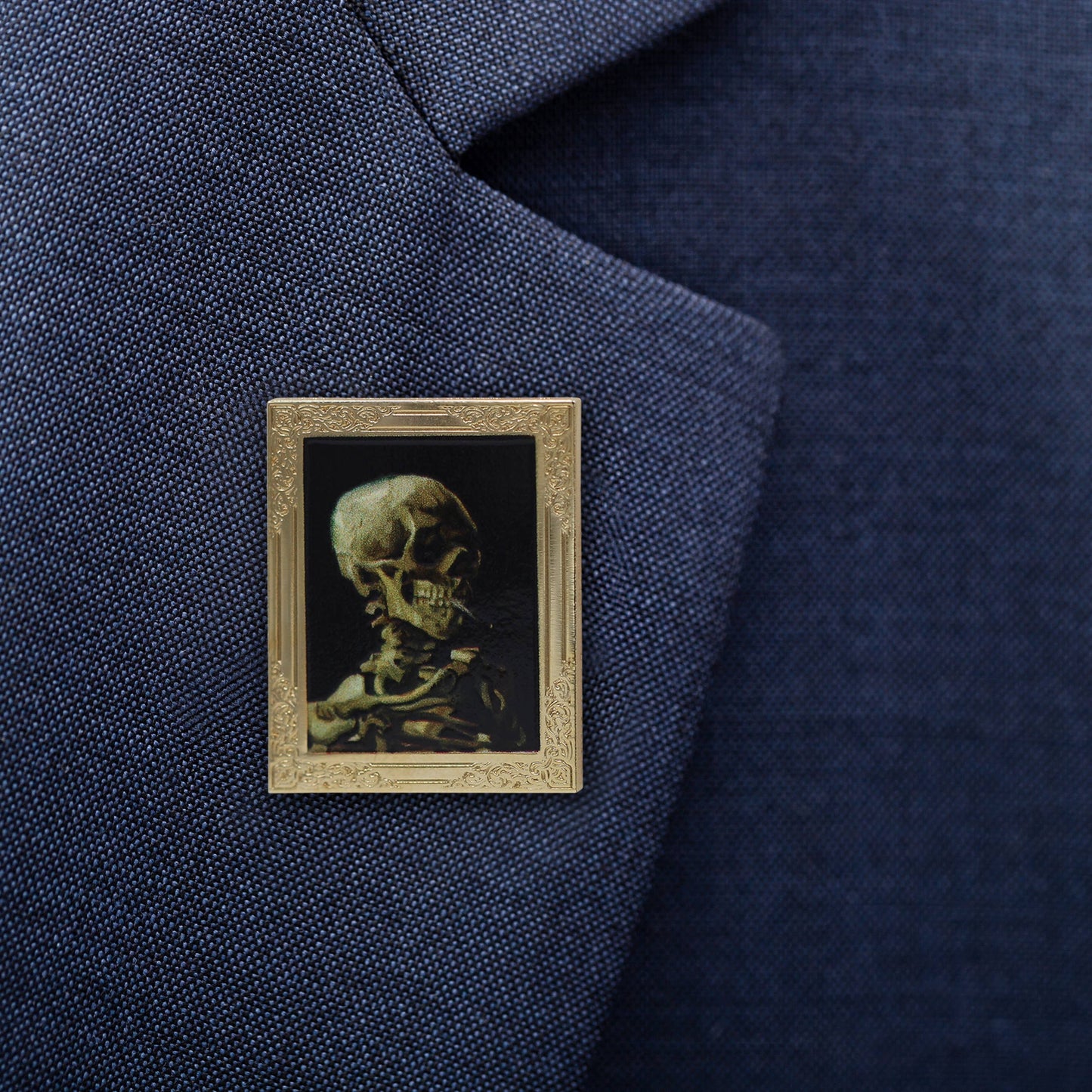Skull of a Skeleton with Burning Cigarette by Van Gogh Art Frame Pin | Museum Enamel Lapel Pin