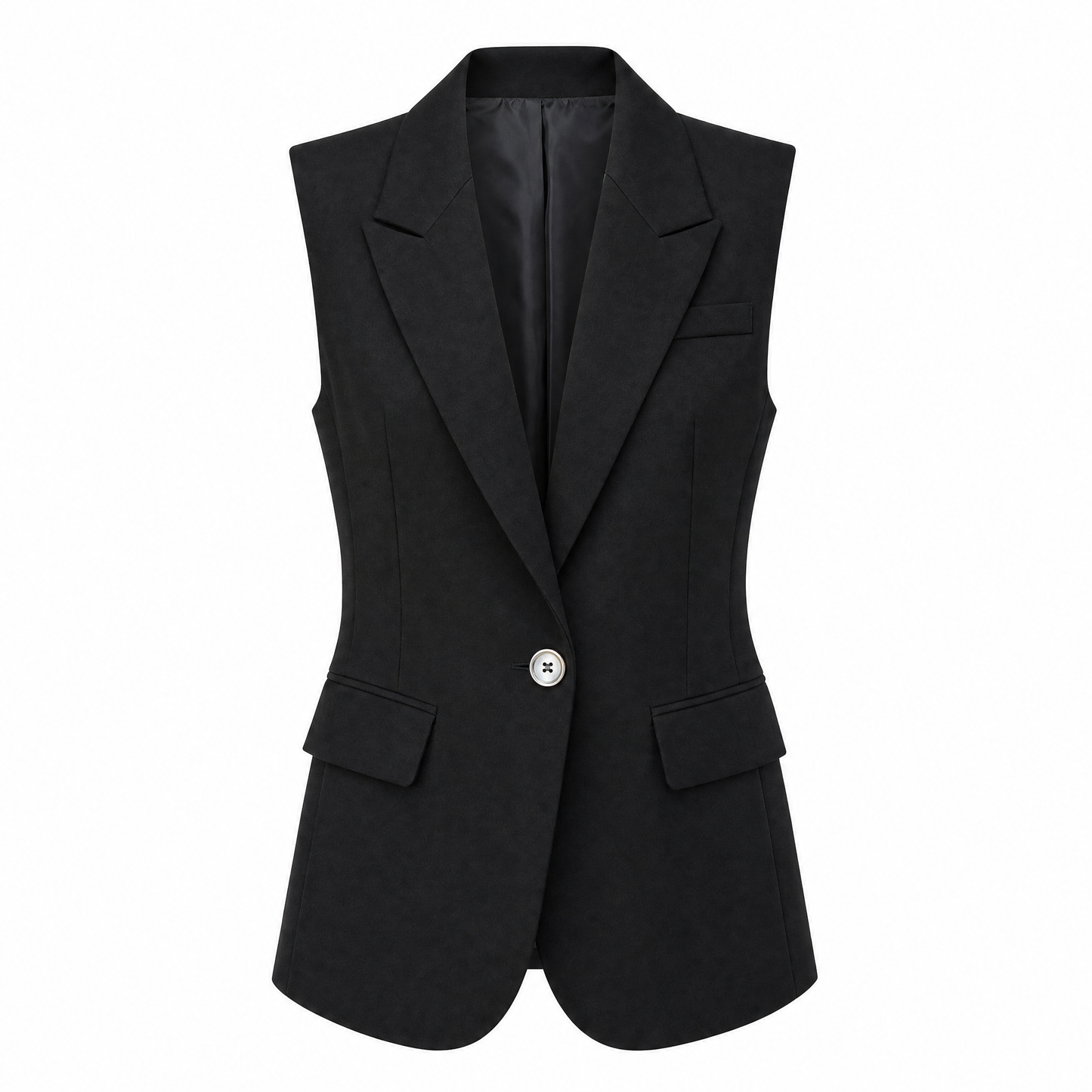 Sleeveless Blazer in Black | One-Button V-Neckline [Sizes SM-XL]