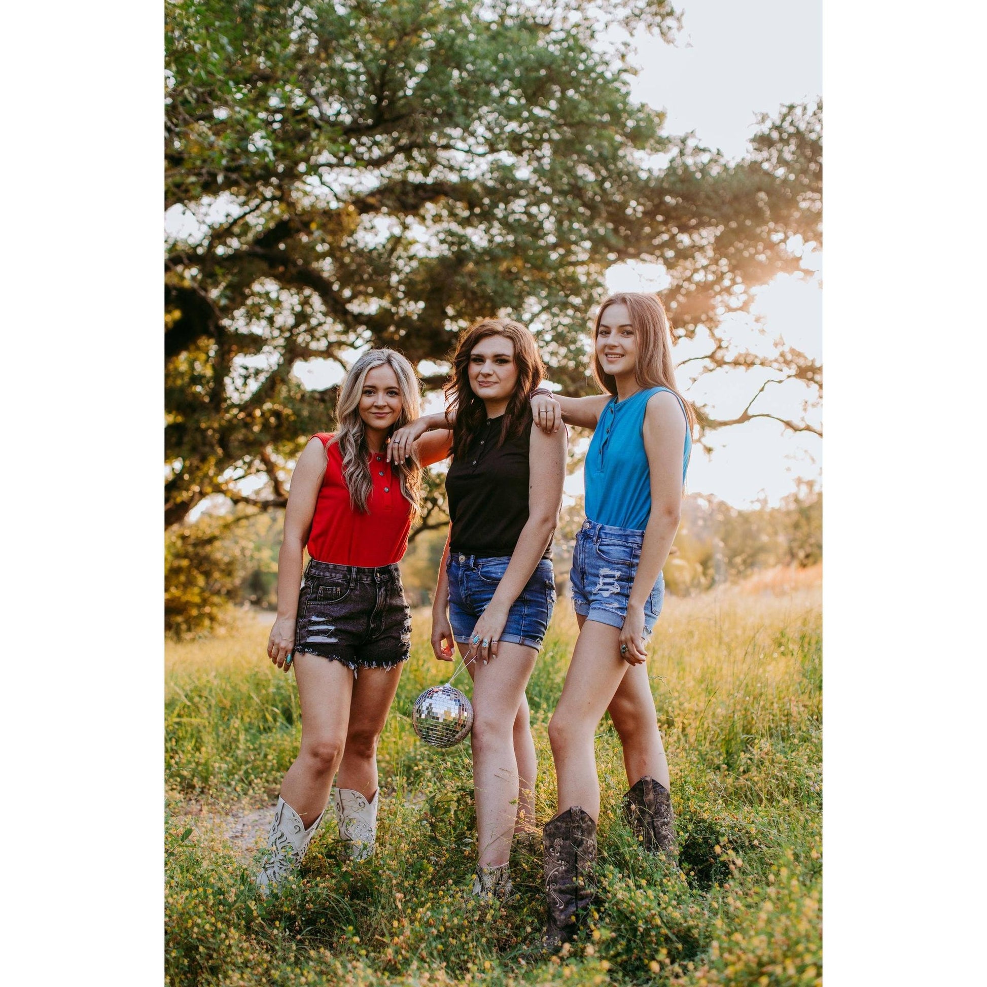 Sleeveless Henley Bodysuit with Embellished Western Buttons